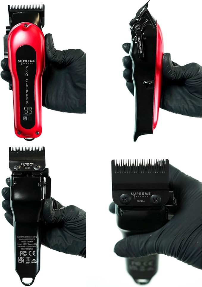 Supreme Trimmer Pro Clipper All Metal w/Fade Blade | 300 Min Run Time Professional Clipper Set, Cordless Beard Trimmer | STC5030 Red