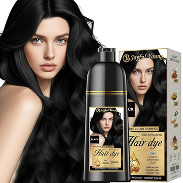 Herbal Hair Dye Shampoo 3-in-1 Vegan Color for Gray Hair - Ammonia-Free for Men & Women – Beard & Hair Coloring – Instant Gray Coverage Champú Para Canas Mujer & Hombre (BLACK)