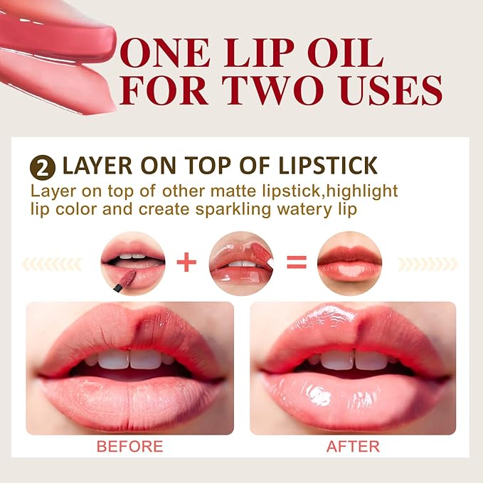 Dmsky Hydrating Lip Gloss Set 6 Pack, Tinted Lip Oil For A High-shine Finish, Nourishing Lip Plumper Gloss with Vitamin E, Non-Sticky and Vegan Color Lip Glow Oil