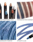 evpct 8Pcs Cream Eye Shadow Brightener Sticks Set for Eyes, Silver Sand Gold Orchid Rose Mocha Deep Mauve Midnight Royal Blue Stone Shimmer Matte Pencil Eye shadow Crayon Stick Palette Makeup Set07