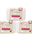 A LA MAISON Cherry Blossom Bar Soap - Triple French Milled Natural Moisturizing Hand Soap Bar (3 Bars of Soap, 8.8 oz)