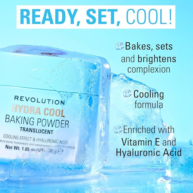 Revolution Beauty London, Hydra Cool Cooling Loose Baking Powder, Makeup Setting Powder for Hydrating Skin, Enriched with Hyaluronic Acid, Vegan & Cruelty-Free, 1.05 oz
