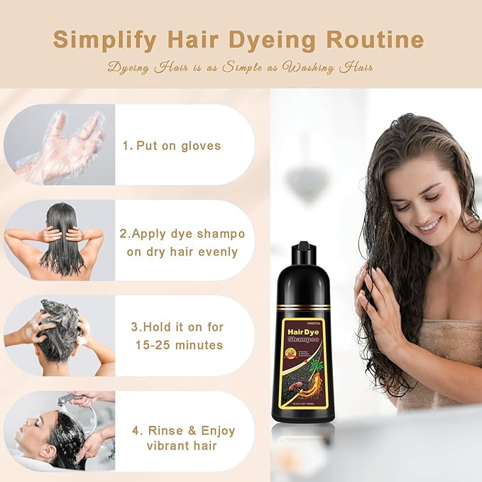 Dark Brown Hair Dye Shampoo 3 in 1, Hair Color Shampoo for Gray Coverage, Long Lasting Brown Hair Dye, Champu Para Canas, Works in Minutes, Easy to Use, 16.90 Fl Oz