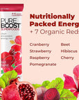 Pureboost Superfoods Clean Energy Booster, Refreshing Energy Drink Mix with 7 Organic Red Superfoods; Beet, Hibiscus, Pomegranate and Vitamins. Sugar-Free, No Sucralose (Red Burst, 30 Count)