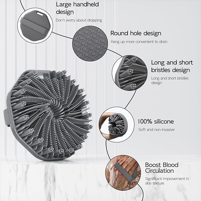 Silicone Body Scrubber, Exfoliating Body Wash Scrubbers Exfoliator, Shower Body Brush for Effective Showering Exfoliation and Gentle Massage (Gray)