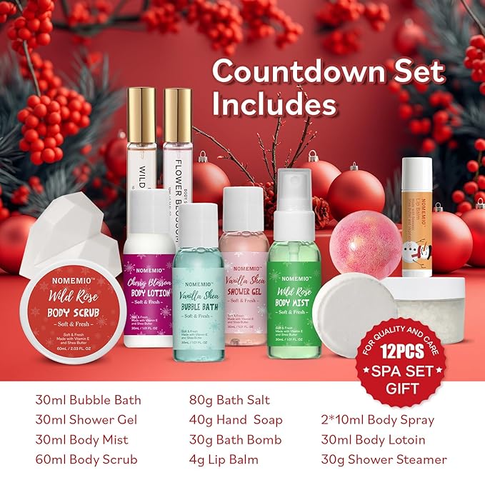 Beauty Advent Calendar 2025 for Adults Women & Teen Girls, 12 Days Bath and Body Christmas Gifts Sets for Women, 12pcs Spa Gift Baskets for Her, Skincare Beauty Gifts Box Kit