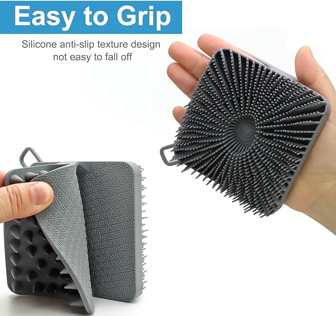 Silicone Body Scrubber Men, Dual-Sided Design Exfoliating Body Brush Buffer Scrubber and Scalp Massager, Shower Scrubber for Body, Silicone Loofah, Ergonomic No-Slip, Easy to Clean (Grey)