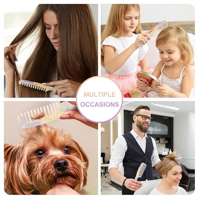 Large Wide Tooth Hair Comb 7.3 in, LADYAMZ [Tortoise Shell] Cellulose Acetate Round Tooth Comb for Straight/Curly Hair,Short/Long Hair Women Men or Kids, Easy Detangling Wet or Dry, Anti-static