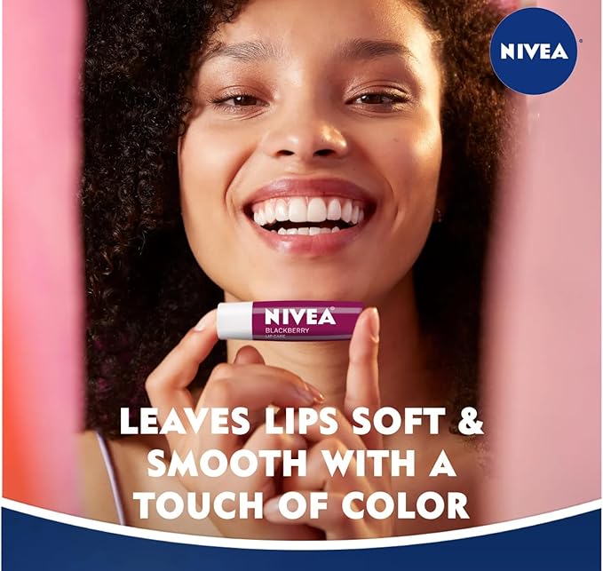 NIVEA Blackberry Lip Care, Tinted Lip Balm with Shea Butter, Nourishing Oils and Vitamin C & E, 3-in-1 Moisture, Repair (for Dry Lips) and Color, 0.17 Oz Stick
