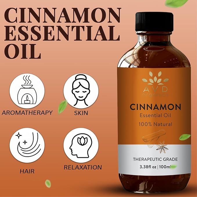 Cinnamon Essential Oil for Diffuser | 100% Pure & Natural | UNDILUTED Therapeutic Grade Cinnamon Oil | Perfect for Aromatherapy Relaxation Skin Care & More |3.38 fl. Oz