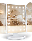 HUONUL Makeup Mirror Vanity with Lights, 2X 3X 10X Magnification, Touch Control, Trifold Mirror, Dual Power Supply, Gifts for Women, Wife, Mom, Teengirls(White)