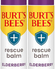 Burt's Bees Rescue Balm Elderberry Lip Balm, With Antioxidant-Rich Elderberry, Tint-Free, Natural Origin Lip Care, 2 Tubes, 0.15 oz.