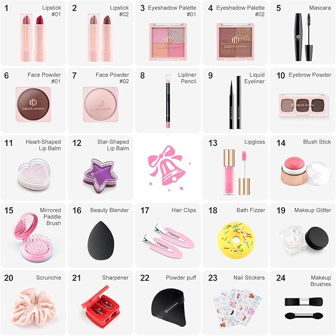 Color Nymph Makeup Advent Calendar 2025, 24 Days Advent Calendar Mystery Box for Christmas, Makeup Gift Sets - Xmas Beauty Countdown Calendar Full Makeup Kits for Teens Girls Kids #Pink