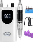 Delanie Professional Nail Drill High Torque 35000 RPM Rechargeable Portable Electric Nail File Filer for Acrylic Gel with Cuticle Bits, Salon Manicure Tool, White