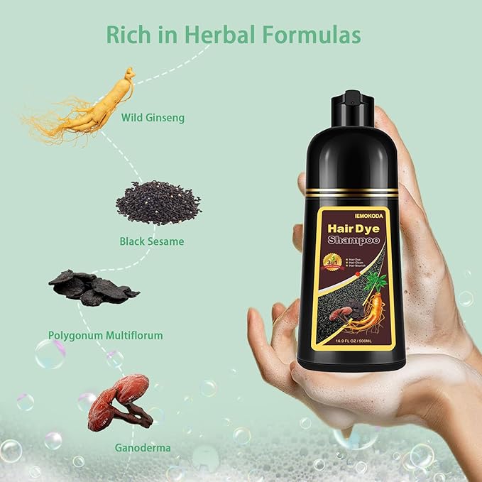 Herbal Instant Purple Hair Dye Shampoo - 3 in 1 Long Lasting Hair Color for Women and Men, Colors in Minutes, Shampoo Para Canas
