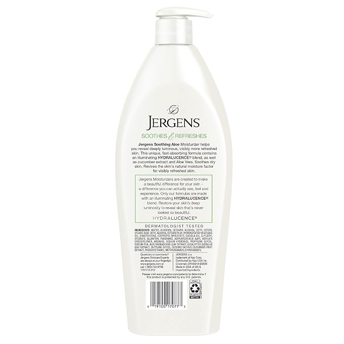 Jergens Soothing Aloe Refreshing Body Lotion, Aloe Vera Body and Hand Moisturizer, 21 Fl Oz, Illuminating Hydralucence Blend, with Cucumber Extract, Dermatologist Tested (Pack of 2)