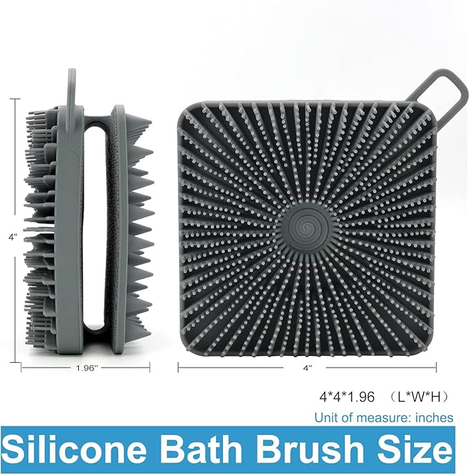 Silicone Body Scrubber Men, Dual-Sided Design Exfoliating Body Brush Buffer Scrubber and Scalp Massager, Shower Scrubber for Body, Silicone Loofah, Ergonomic No-Slip, Easy to Clean (Grey)