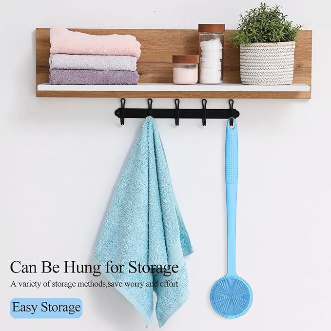 VWMYQ Silicone Back Scrubber for Shower, 17in Lengthen Long Handle Body Brush, Double Sided Shower Brush for Shower Exfoliating and Massage Can Produce Rich Foam, Long Handle Back Scrubber for Men