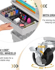 Goovilla 3 Tier Rolling Utility Cart Organizer with Removable Drawer, Stable and Sturdy Grey Rolling Storage Carts with 2 Lockable Wheels for Bathroom, Kitchen, Snack, Craft, Makeup, Baby Essentials