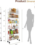 6 Tier Slim Rolling Storage Cart with Wheels, Metal Mobile Shelving Unit Organizer Utility Cart for Office Bathroom Kitchen Laundry Room Narrow Places (White 6 Inches)