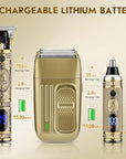Hair Clippers for Men,Professional Cordless Barber Trimmer Set,Nose and Ear Hair Trimmer with Razor Replacement Head,USB Rechargeable Hair Cutting Grooming Kit-LED Display (Gold-1)