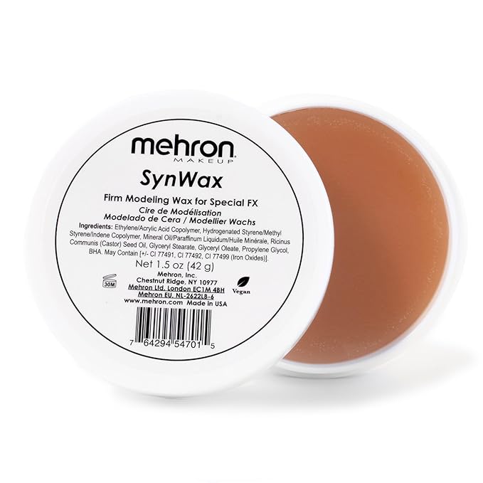 Mehron Makeup SynWax | Firm Modeling Wax for Special FX | Scar Wax SFX Makeup For Fake Scars, Fake Wounds, & Halloween Effects 1.5 oz (42 g)