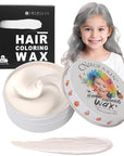 Temporary Silver White Hair Color Wax for Kids, Women Men Colored Hair Styling Mud, Washable Style Dye for Girl Boy Teens, DIY Instant Hair Coloring Gel Cream for Cosplay Halloween Children's Day
