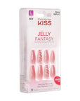 KISS Jelly Fantasy On-Trend Translucent Nails, Long Sculpted Glue-On Fake Nails Kit, Style “Be Jelly”, with Pink Gel Nail Glue, Mini Nail File, Manicure Stick, & 28 Glue On Nails