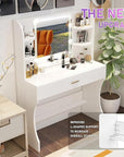 Vanity Desk, Makeup Vanity with LED Light Mirror, Small White Vanity with a Super Large Drawer and Power Outlet, 3 Color Lighting Modes Makeup Table for Bedroom, Dressing Room (White2)