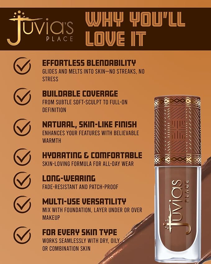 Juvia’s Place Bronzed Liquid Bronzer - Rich Cocoa - Liquid Bronzer for Face with Silky Blendable Texture - Buildable Coverage for Natural Contour & Dimension - Easy-to-Blend, Patch-Proof Formula