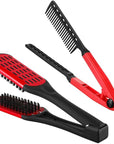 CHENGU 2 Pcs Straightening Comb For Hair, Boar Bristles Clamp Double Sided Brush Hair Straightening Brushes Comb Flat Iron Styling for Knotty Unkempt(Black, Red)