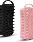 2 PC Silicone Body Scrubber, 2 in 1 Exfoliating Shower Bath Scrubber, Soft Silicone Loofah for Sensitive Skin, Shower Hair Scalp Massager, Easy to Clean, Lather Well (Black&Pink)