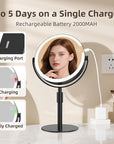 Makeup Mirror with Lights, 8" Double Sided 1x/10x Magnifying Vanity Mirror with 3 Color Lights, Rechargeable, 360° Rotation and Adjustable Height, Gift for Women Her