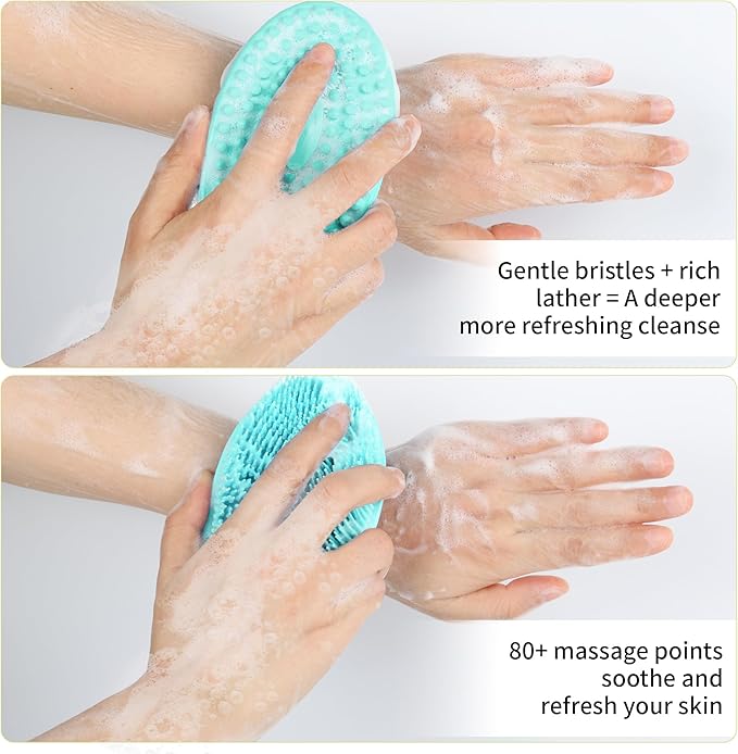2 Pack Silicone Body Scrubber for Shower, Soft & Gentle Loofah Alternative for Sensitive Skin, Quick-Drying & Hygienic Body Wash Scrubber Brush for Women, Men & Kids (Blue & Green)