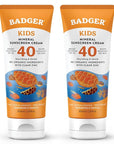 Badger Kids Mineral Sunscreen Cream SPF 40, 98% Organic Ingredients, Zinc Oxide Sunscreen for Kids Face & Body, Water Resistant, Reef Friendly, Hawaii Approved Sunblock, 2.9 fl oz, 2-Pack
