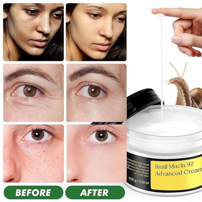 Snail Mucin 92% Repair Cream Face Moisturizer, Body Hydrating for Dry & Sensitive Skin, Snail Gel Essence Daily Serum for All Skin Women Men