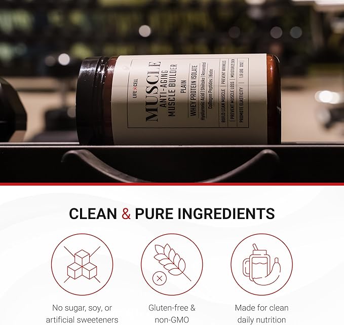 LifeCell Whey Protein – Anti-Aging Muscle Builder with Shiitake Mushroom, Collagen & Hyaluronic Acid – Vanilla, No Sugar Added, Soy-Free, Gluten-Free, 600g (18 Servings)