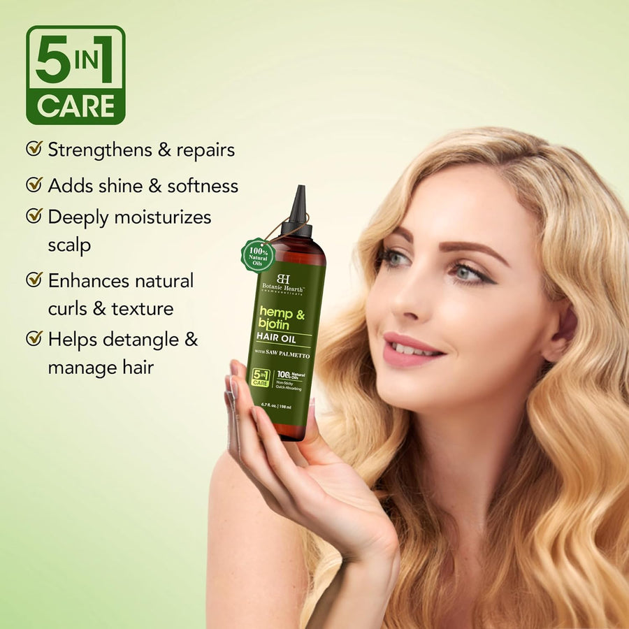 Botanic Hearth Hemp & Biotin Hair Oil (6.7 Fl Oz) | Nourishing And Strengthening Hair Treatment For Thicker, Healthier|Looking Hair | Paraben Free | Suitable For All Hair Types