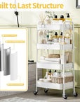 TOOLF 4-Tier Metal Rolling Cart with Wheels, Storage Utility Organizer Cart for Kitchen, Bathroom, Office, Baby Essentials & Makeup - Lockable Casters, Easy Assembly, Large Capacity, White