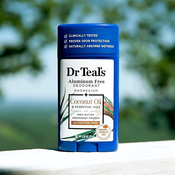 Dr Teal's Aluminum Free Deodorant, Coconut Oil with Essential Oils, 2.65 oz (Pack of 3)