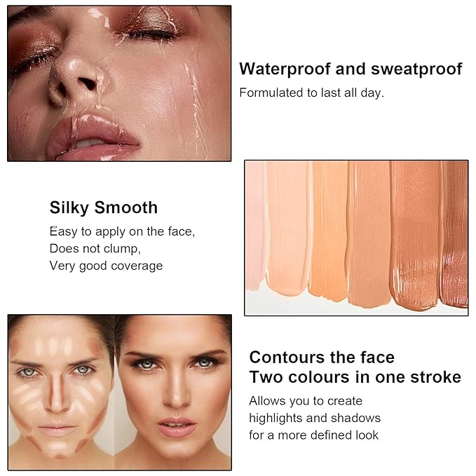 6 Colors Cream Contour Stick Makeup Kit, Primer Face Highlighter Contouring for Beginners, Highlight and Contour Kit, Cream Concealer Makeup Blush Stick, Primer Face Corrector (SET B)