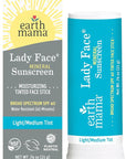 Earth Mama Lady Face® Tinted Mineral Sunscreen Face Stick SPF 40 Light/Medium Tint | Contains Organic Shea & Cocoa Butter | Foundation + Concealer Blends with Most Skin Tones
