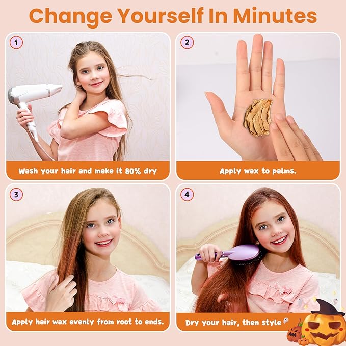 Temporary Orange Hair Color Wax for Kids, Women, Men - Washable Styling Mud, Instant Coloring Gel Cream for Girls, Boys, Teens - DIY Dye for Cosplay, Halloween, Children's Day