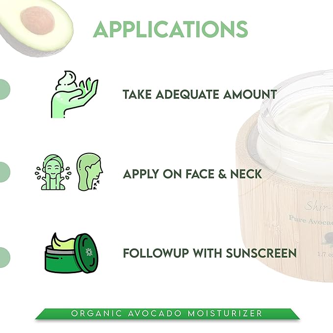 Shir Organic Avocado Moisturizer, 24-Hour Hydrating Face Cream Infused with Vitamins A, B, D, and E for Nourished Skin, Pure Face Moisturizer Cream(50ml)