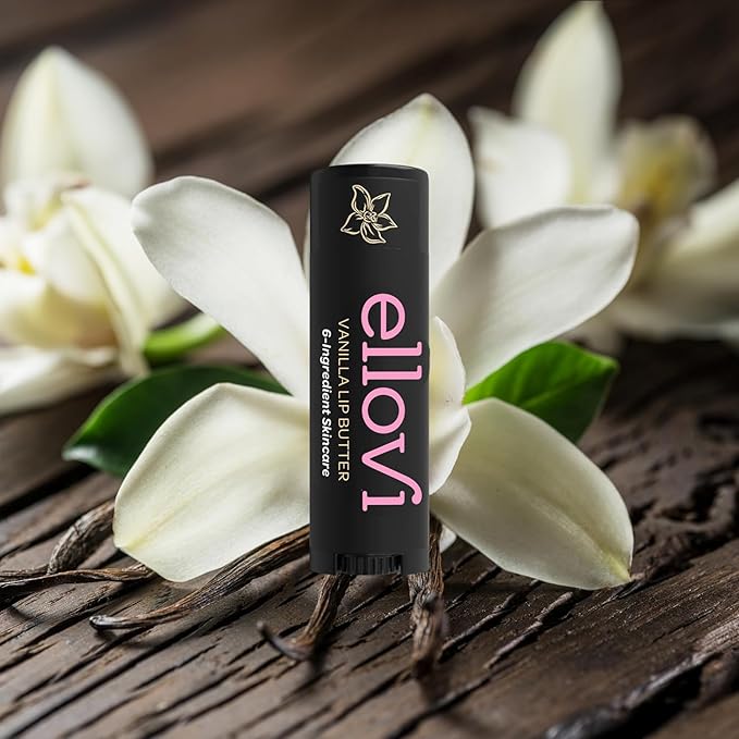 Ellovi Natural Lip Butter Lip Balm - Vanilla - Pure Enough to Eat - Made With Just 6 Vegan Ingredients - 100% Natural & Organic Moisturizing Lip Care for All Day Hydration (Single)