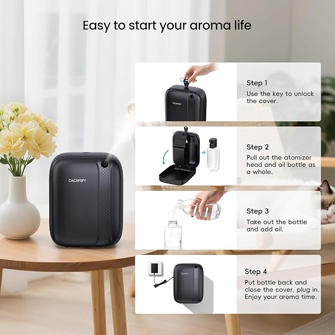 Waterless Essential Oil Diffuser,(Two 50ml Fragrances Included) 2000 Sq.Ft Coverage 400ml Capacity Hotel Scent Diffuser,Cold Air Tech, App & Button Control,Scent Diffusers for Home Large Room (Black)