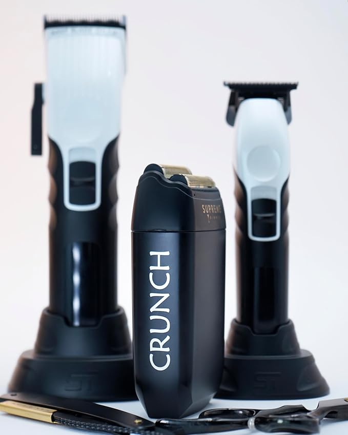 Supreme Trimmer 3-in-1 Barber Bundle | 2Spee Clipper, 2Spee Trimmer & Crunch Foil Shaver | Professional Beard Trimmer Men’s Hair Clipper Kit | White