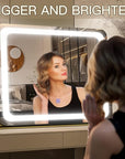 FENNIO Gold Vanity Mirror with Lights 22"x19", LED Lighted Makeup Mirror, Large Makeup Mirror, Make up Mirror with Lighting,Touch Screen with 3-Color Lighting,Dimmable,for Vanity Desk Tabletop