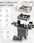4 in 1 Rolling Makeup Train Case Professional Cosmetic Trolley Cart Travel Nail Cart Organizer with Wheels Transparent Acrylic Panel for Makeup Hair Stylists Nail Tech (Black Crystal)