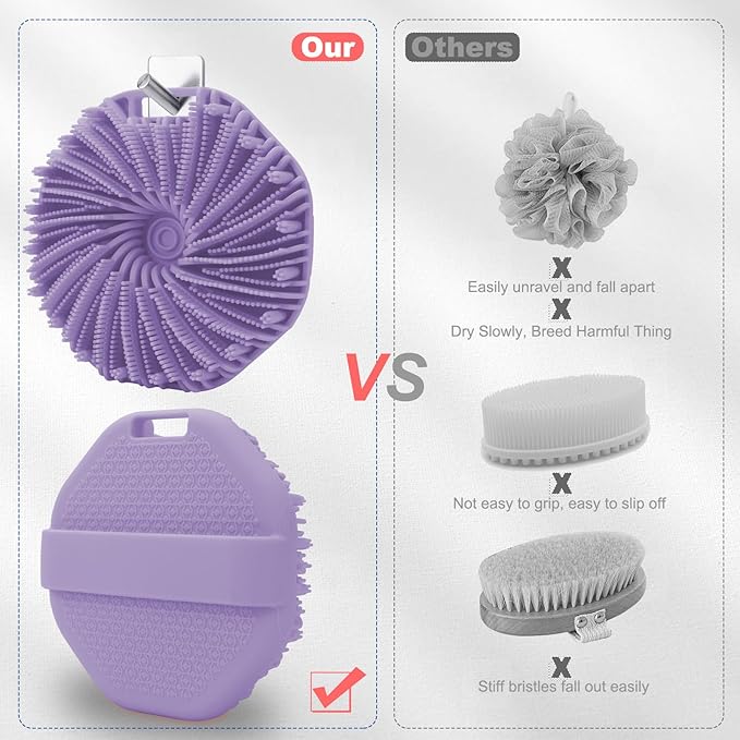 Silicone Body Scrubber, Women Body Scrubber, Gentle Exfoliating, Suitable for All Skin Types, Handheld Shower Brush, Rich Lathering, Easy to Clean (Purple)